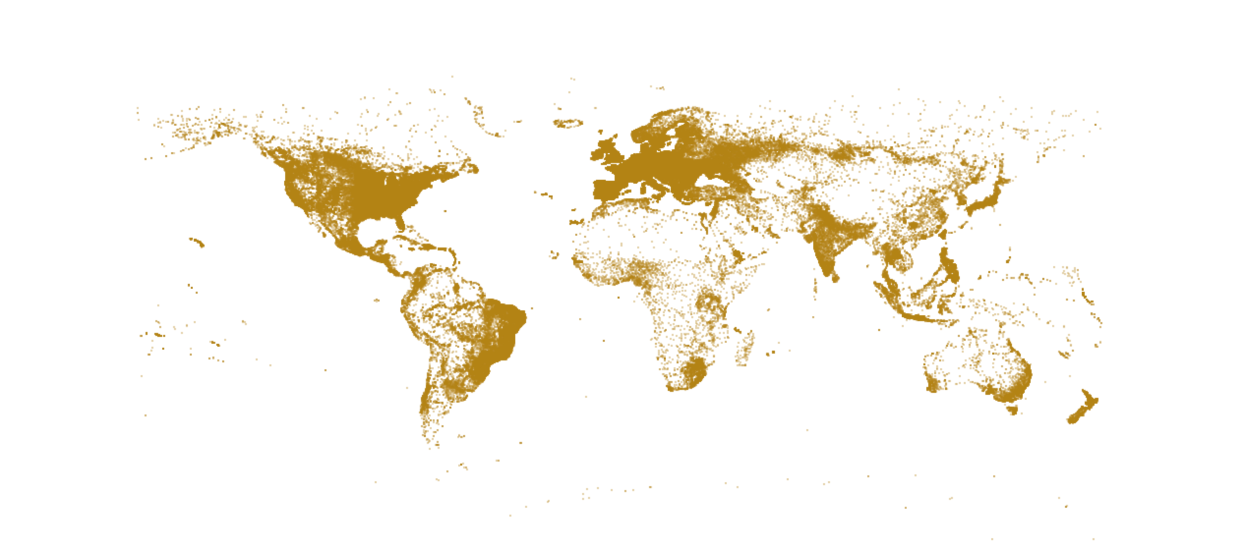 World map in brown, less dots