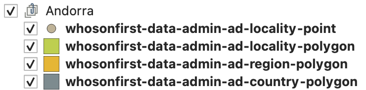 QGIS table of contents updated with Andorra data layers