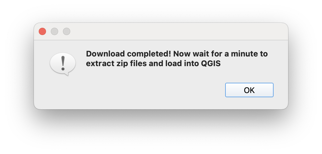 QGIS dialog for HCMGIS and WOF download complete screenshot