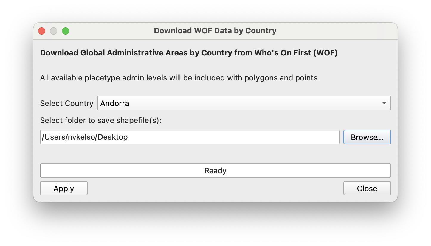 QGIS dialog for HCMGIS and WOF download screenshot