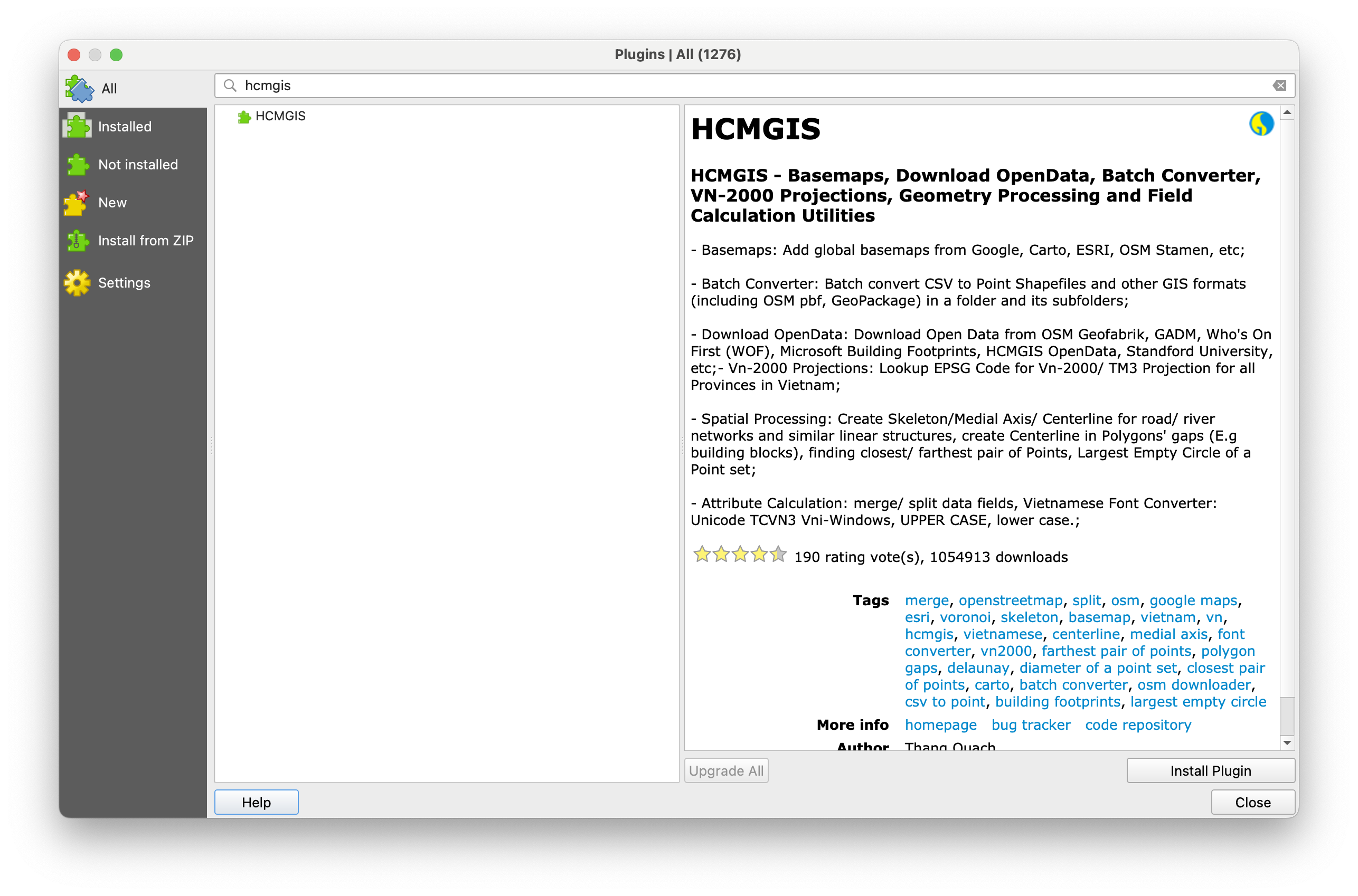 QGIS install HCMGIS plugin screenshot