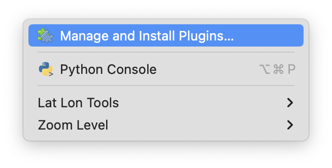 QGIS manage plugins menu screenshot